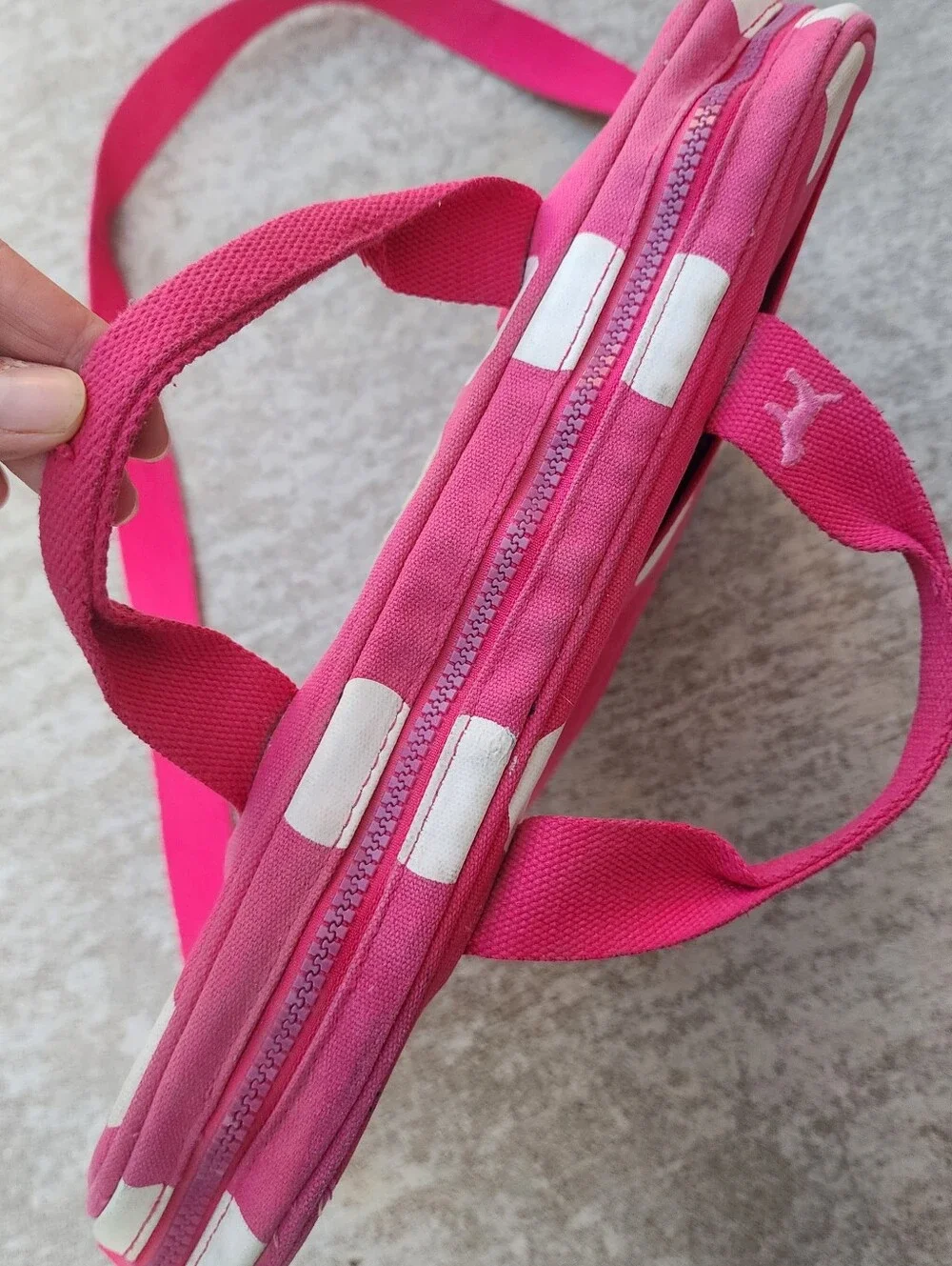 PINK Victoria's Secret Y2K Hot Pink White Polka Dot Canvas Laptop Bag Crossbody